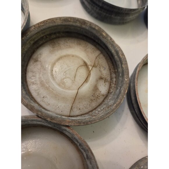 12 Zinc BALL Canning Jar Lids with Milk Glass Inserts Regular Mouth - Picture 7 of 11